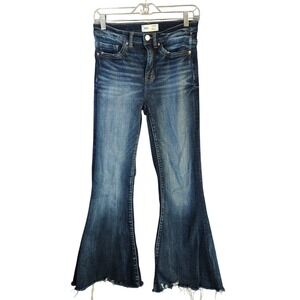 BKE Parker Jeans Womens 24x29 Blue Super Flare High‎ Rise Raw Hem Distressed